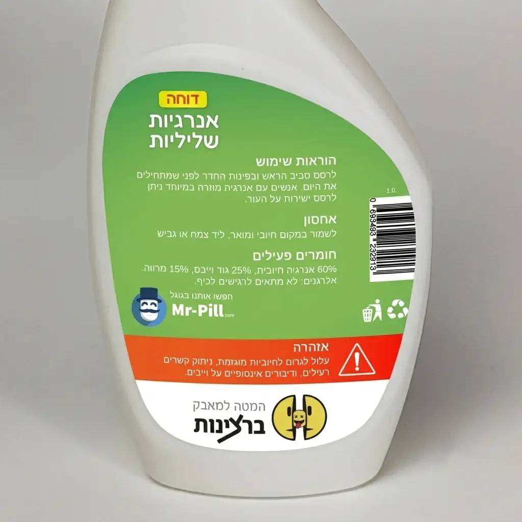 דוחה אנרגיות שליליות - תווית אחורית תרסיס דוחה אנרגיות שליליות - מתנה מצחיקה מחנות המטה למאבק ברצינות - תווית אחורית עם הוראות שימוש